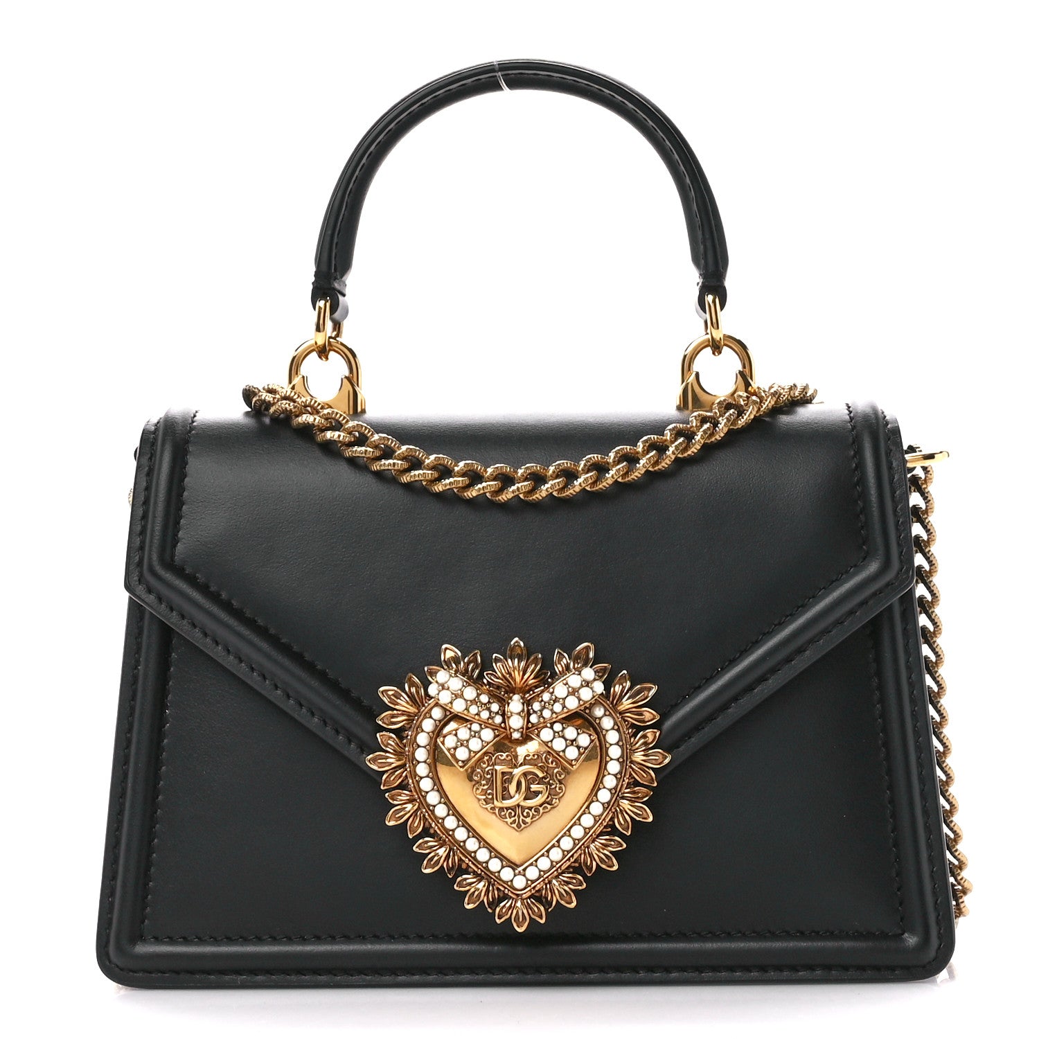 Dolce & Gabbana Smooth Calfskin Small Devotion Envelope Top Handle Bag Black 1 of 11