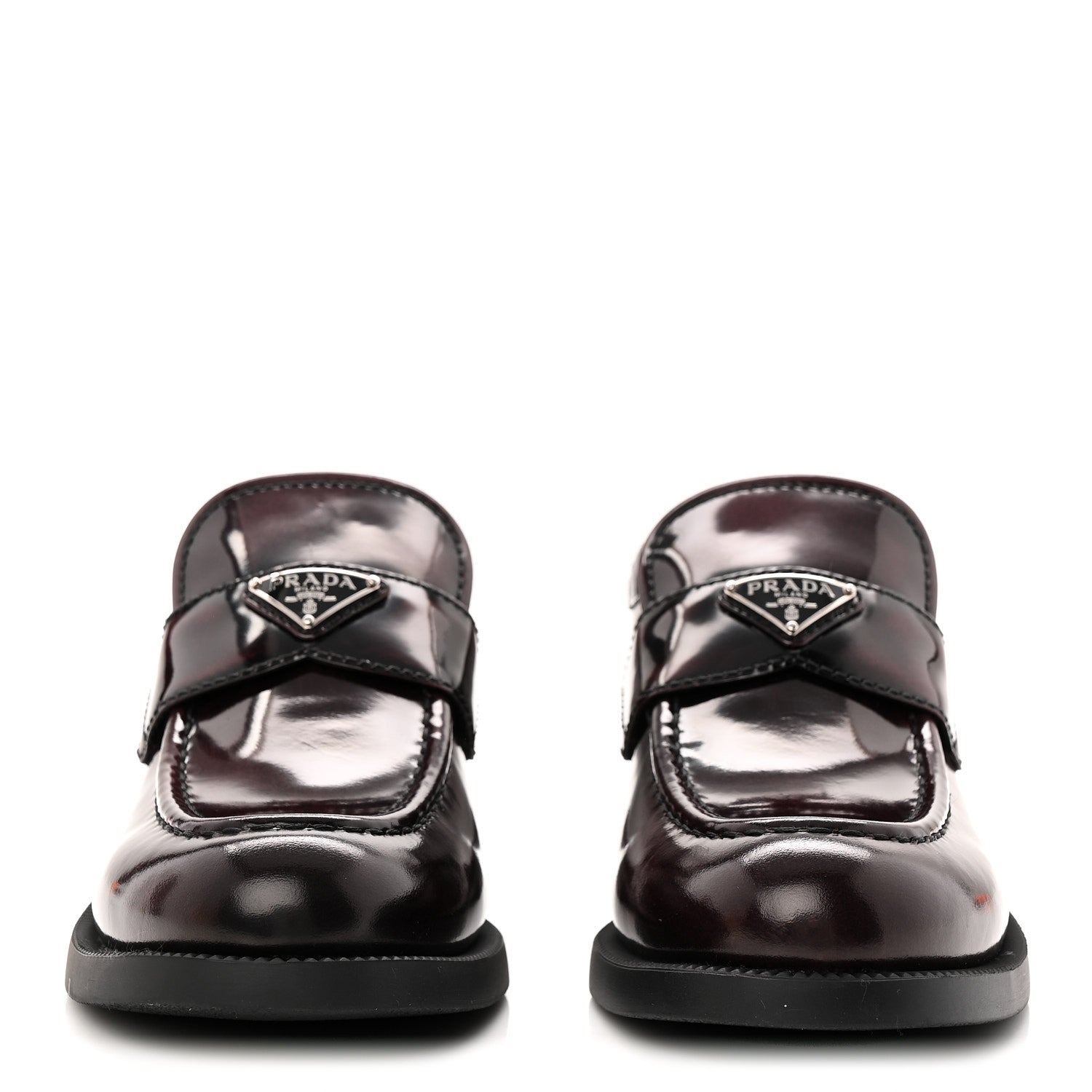 Prada Spazzolato Metal Triangle Logo 50mm Loafers 39 Cordovan 3 of 10