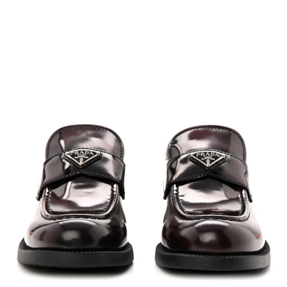 Prada Spazzolato Metal Triangle Logo 50mm Loafers 39 Cordovan 3 of 10