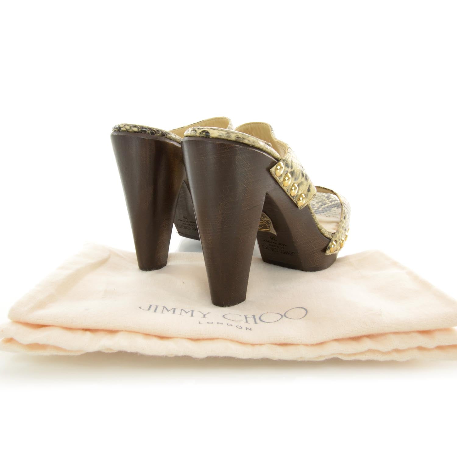 Jimmy Choo Snakeskin Wooden Mules Heels 38 3 of 6