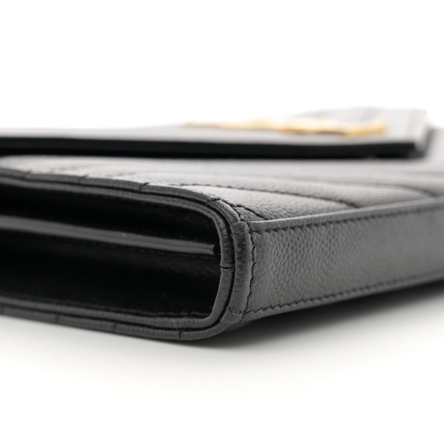 Saint Laurent Grain De Poudre Matelasse Chevron Monogram Chain Wallet Black 10 of 13