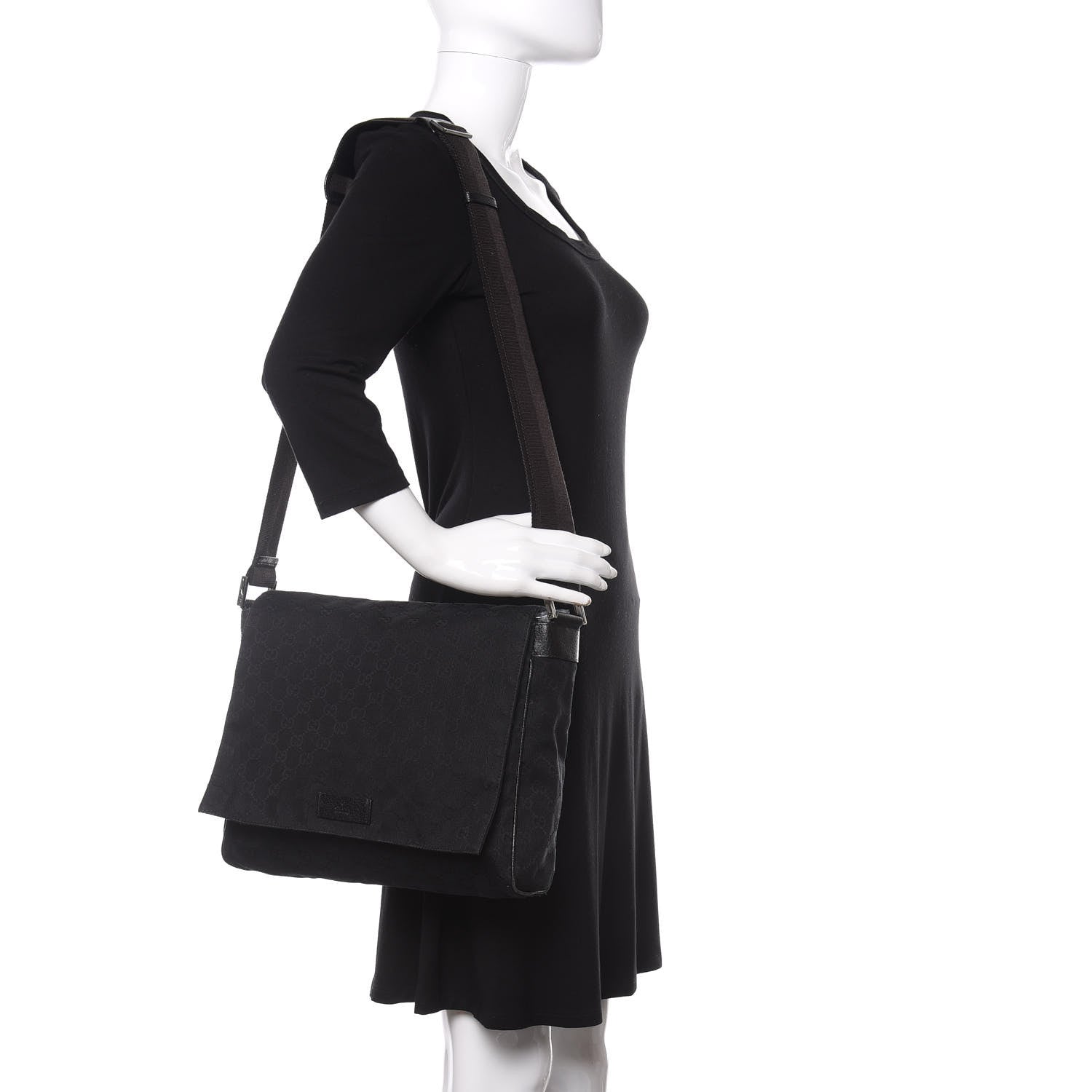 Gucci Monogram Small Flap Messenger Bag Black 2 of 11