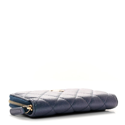 Chanel Iridescent Caviar Quilted Medium Zip Around Wallet Dark Blue 4 of 9
