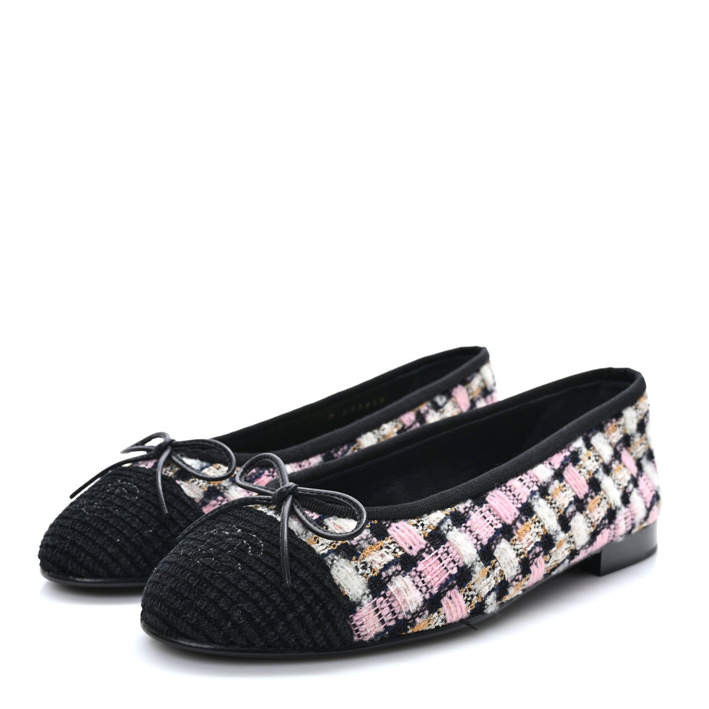 Wool Cotton Tweed Corduroy Cap Toe Ballerina Flats 36 Multicolor Black