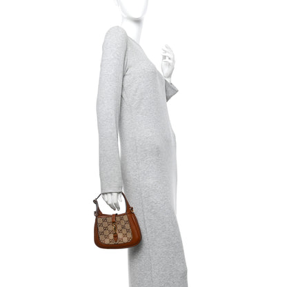 Gucci New Canvas Charisma Calfskin Crystal GG Monogram Mini Jackie 1961 Hobo Camel Ebony 2 of 11