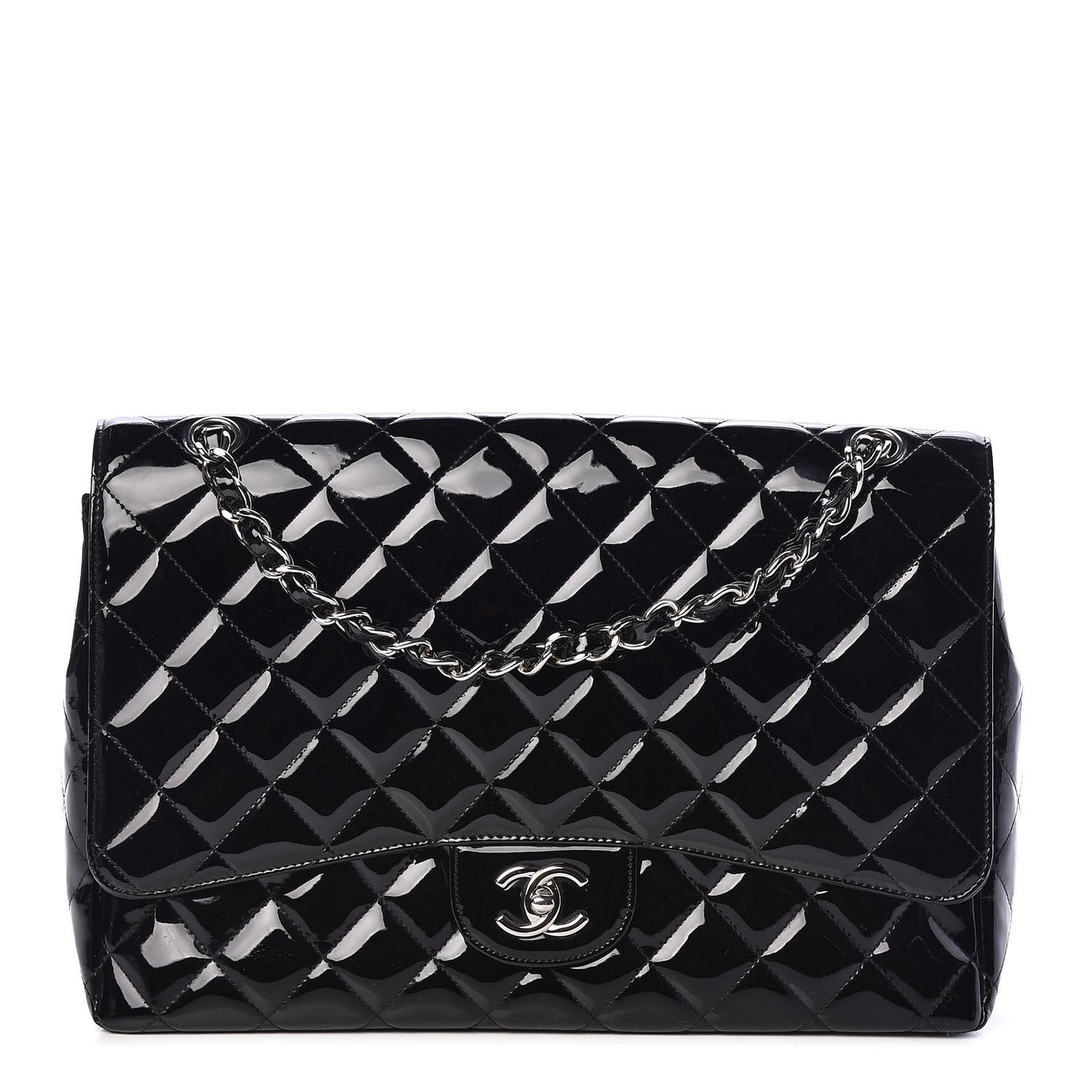 Patent Quilted Maxi Single Flap Black