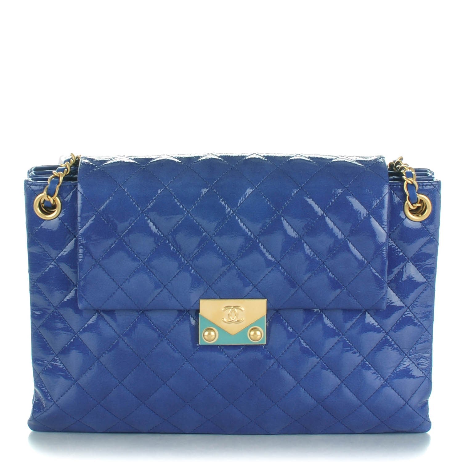 Chanel Patent Quilted 3 Pocket Accordion Flap Navy 1 of 8