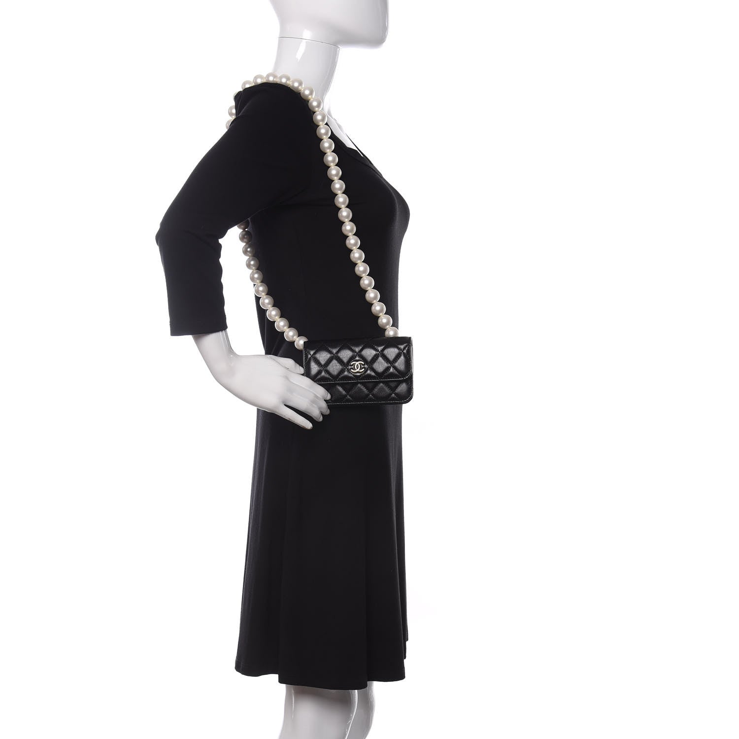 Chanel Calfskin Quilted Maxi Pearls Clutch With Chain Black 2 of 10