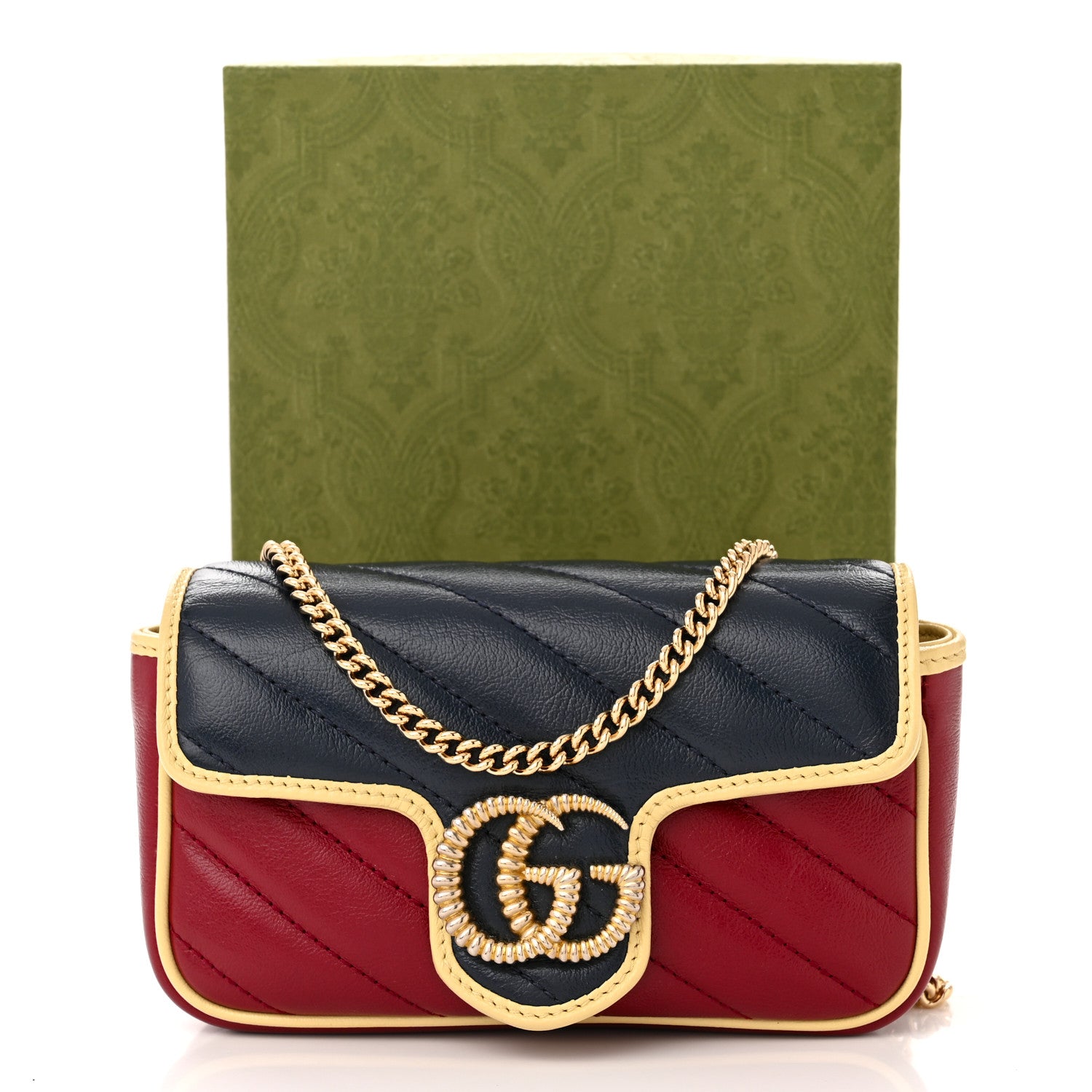 Gucci Azalea Calfskin Matelasse Diagonal Super Mini Torchon GG Marmont Shoulder Bag Blue Agata New Cherry Red Butter 11 of 11