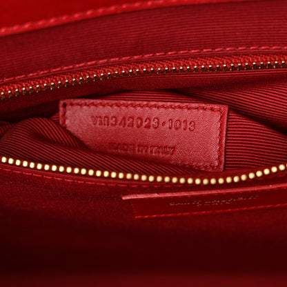 Saint Laurent Grain De Poudre Matelasse Chevron Large Monogram Satchel Lipstick Red 7 of 15