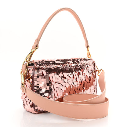 Fendi Sequin Paillettes Vitello Grace Sex and the City Baguette Baby Pink 3 of 10