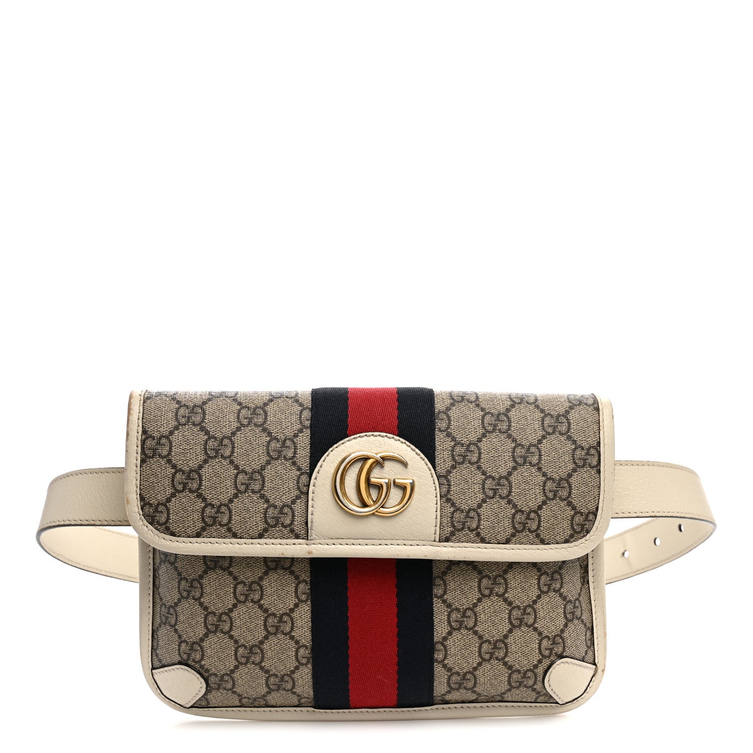 Gucci GG Supreme Monogram Web Small Ophidia Belt Bag 90 36 Beige Ebony White 1 of 12