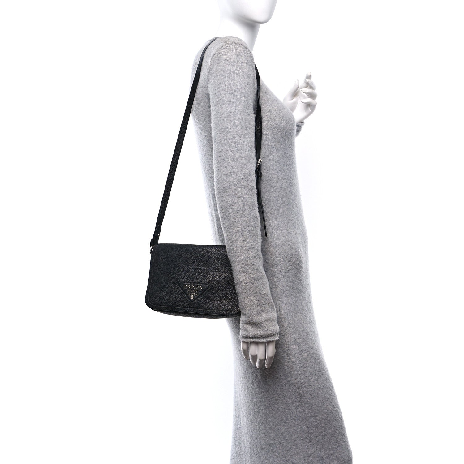 Prada Vitello Daino Soft Flap Crossbody Black 2 of 11