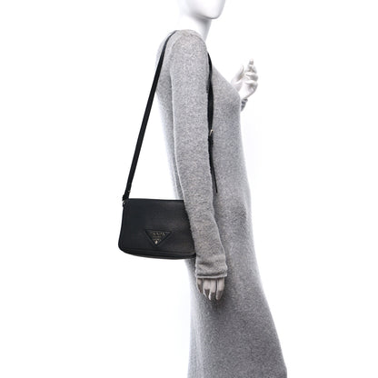 Prada Vitello Daino Soft Flap Crossbody Black 2 of 11