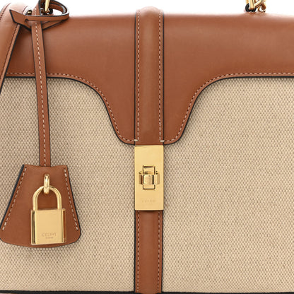 Celine Canvas Calfskin Small 16 Top Handle Bag Natural Tan 13 of 21