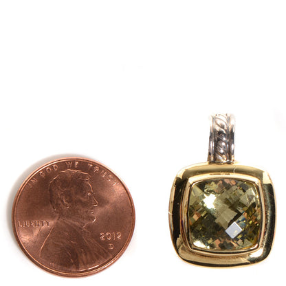 David Yurman Sterling Silver 18k Gold Peridot 11mm Cable Enhancer Pendant 2 of 4