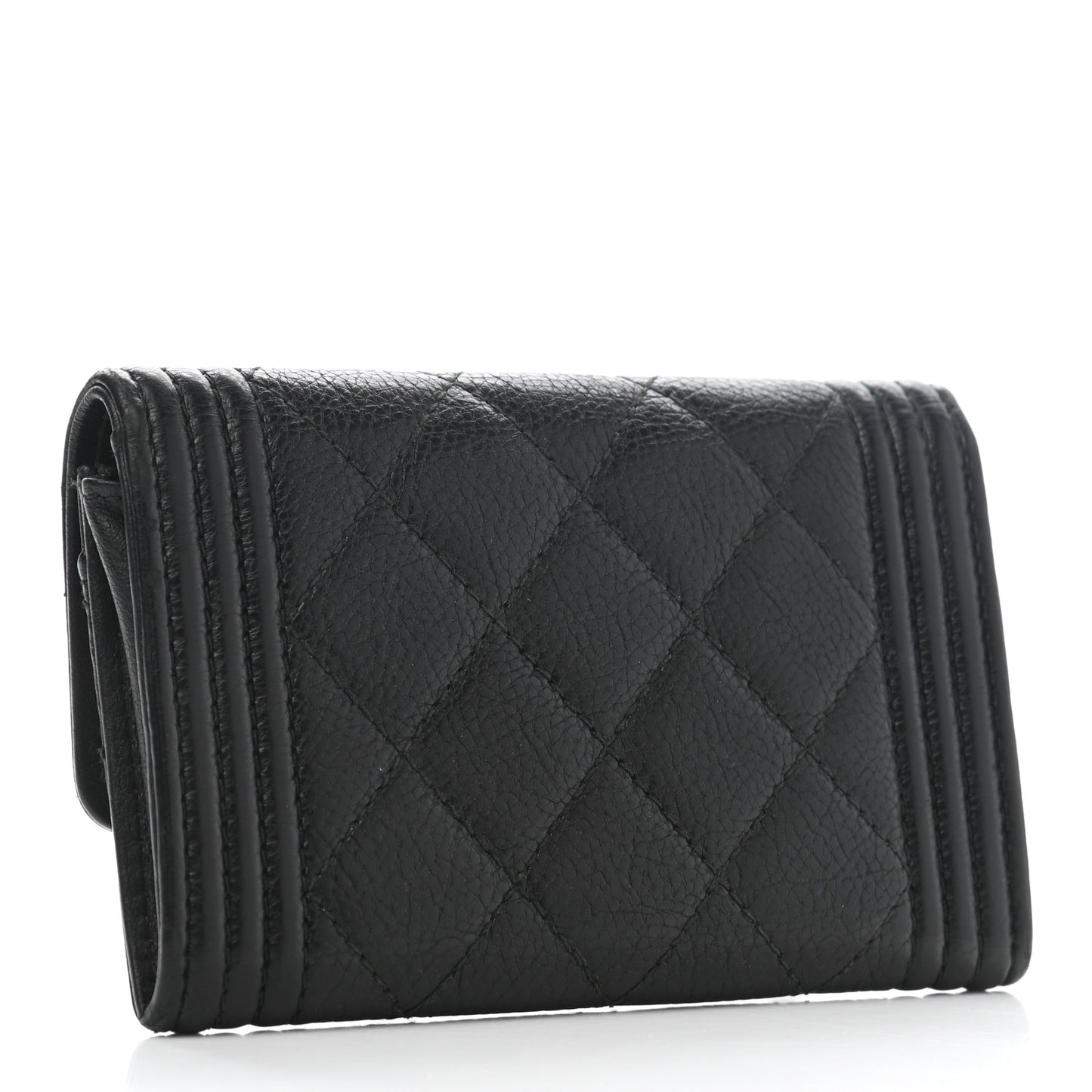 Caviar Quilted Boy Flap Card Holder Black