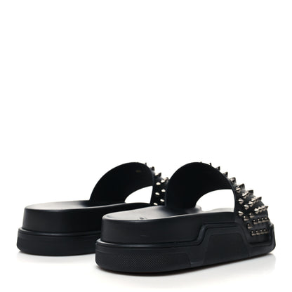Christian Louboutin Calfskin Studded Mens Pool Fun Platform Flat Slide Sandals 45 Black 4 of 10
