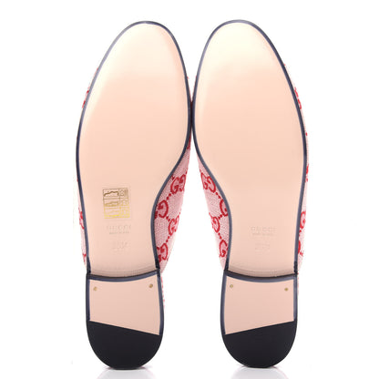Gucci Canvas GG Monogram Horsebit Womens Princetown Slippers 36.5 Gardenia Hibiscus Red 6 of 11