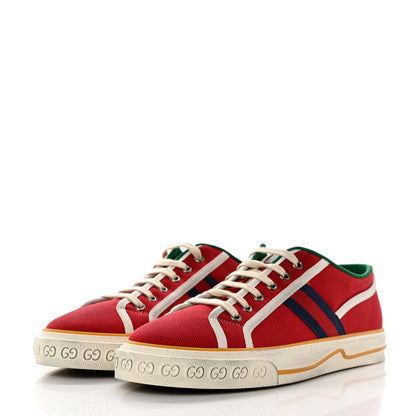 Gucci Old Tennis Tweed Web Mens 1977 Tennis Sneakers 8 Hibiscus Red Mystic White 3 of 8