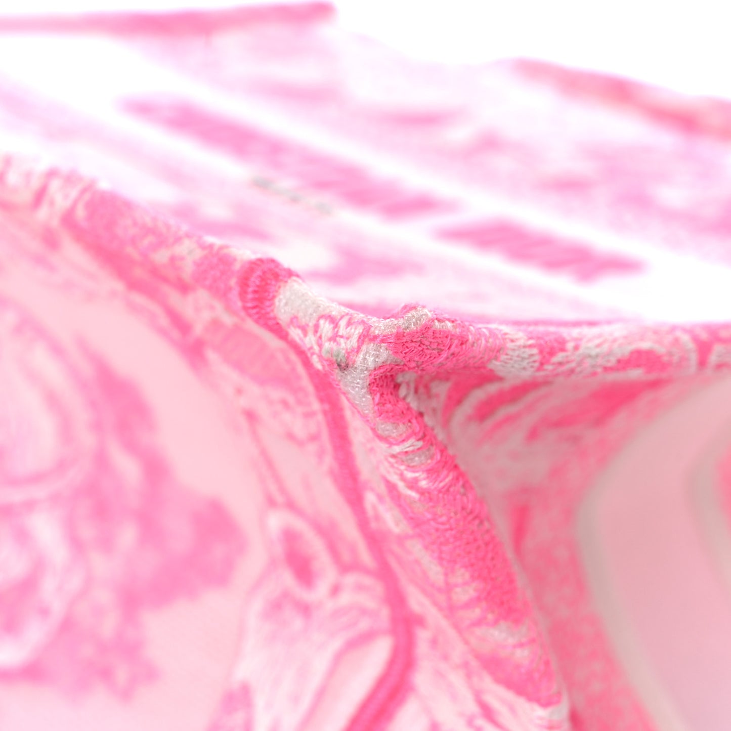 Transparent Canvas Embroidered Small Toile De Jouy Reverse Book Tote Fluorescent Pink