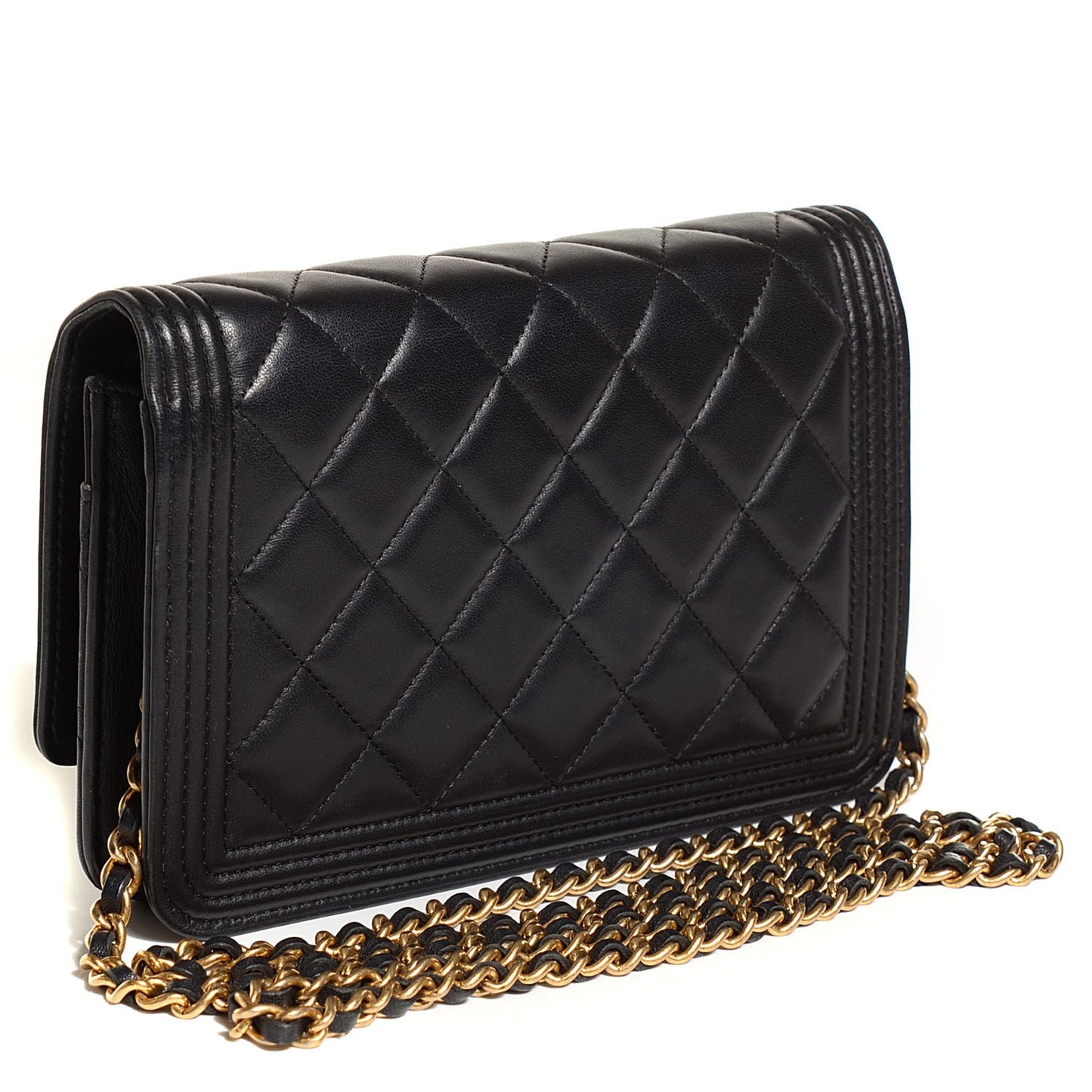 Lambskin Quilted Boy Wallet On Chain WOC Black