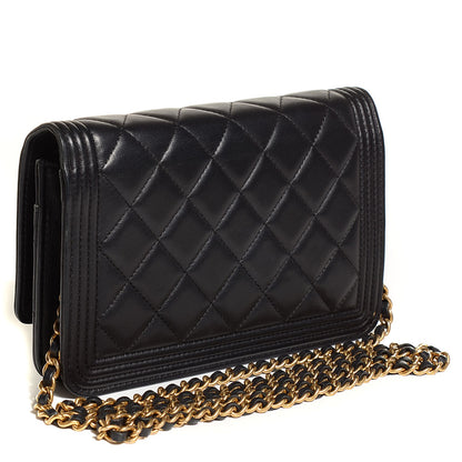 Chanel Lambskin Quilted Boy Wallet On Chain WOC Black 3 of 9