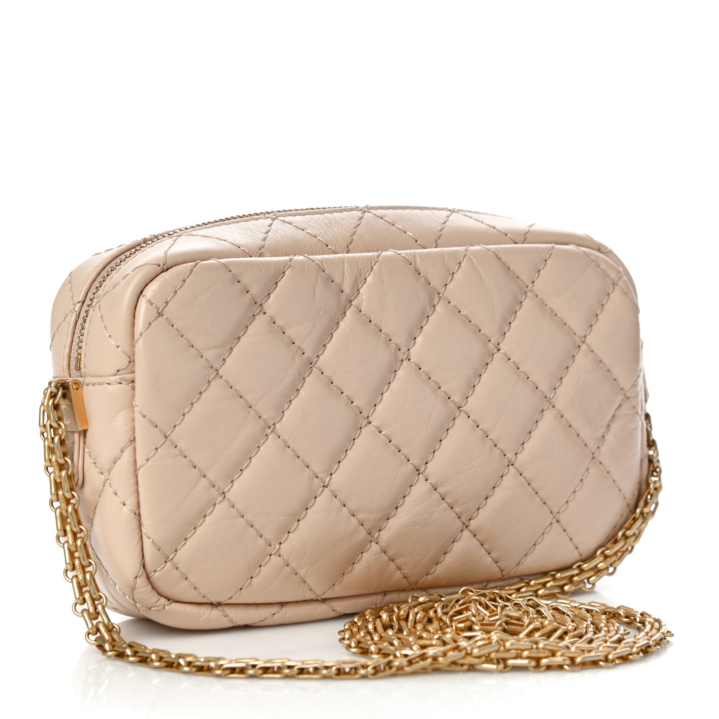 Aged Calfskin Quilted Mini Reissue Camera Case Beige Clair