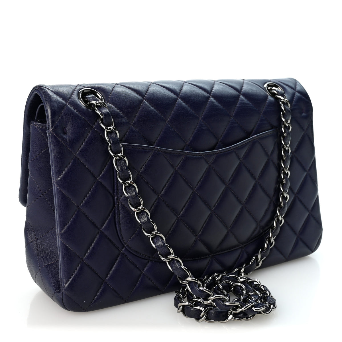 Lambskin Quilted Medium Double Flap Dark Purple
