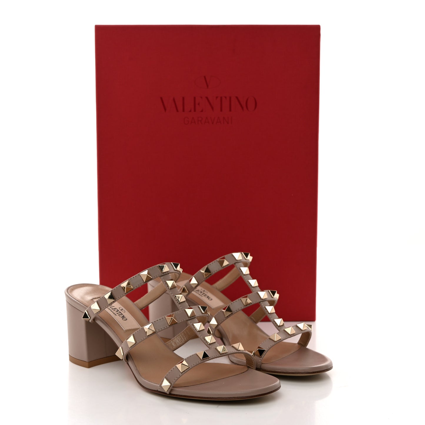 Calfskin Rockstud 60mm Caged Slide Sandals 35.5 Poudre