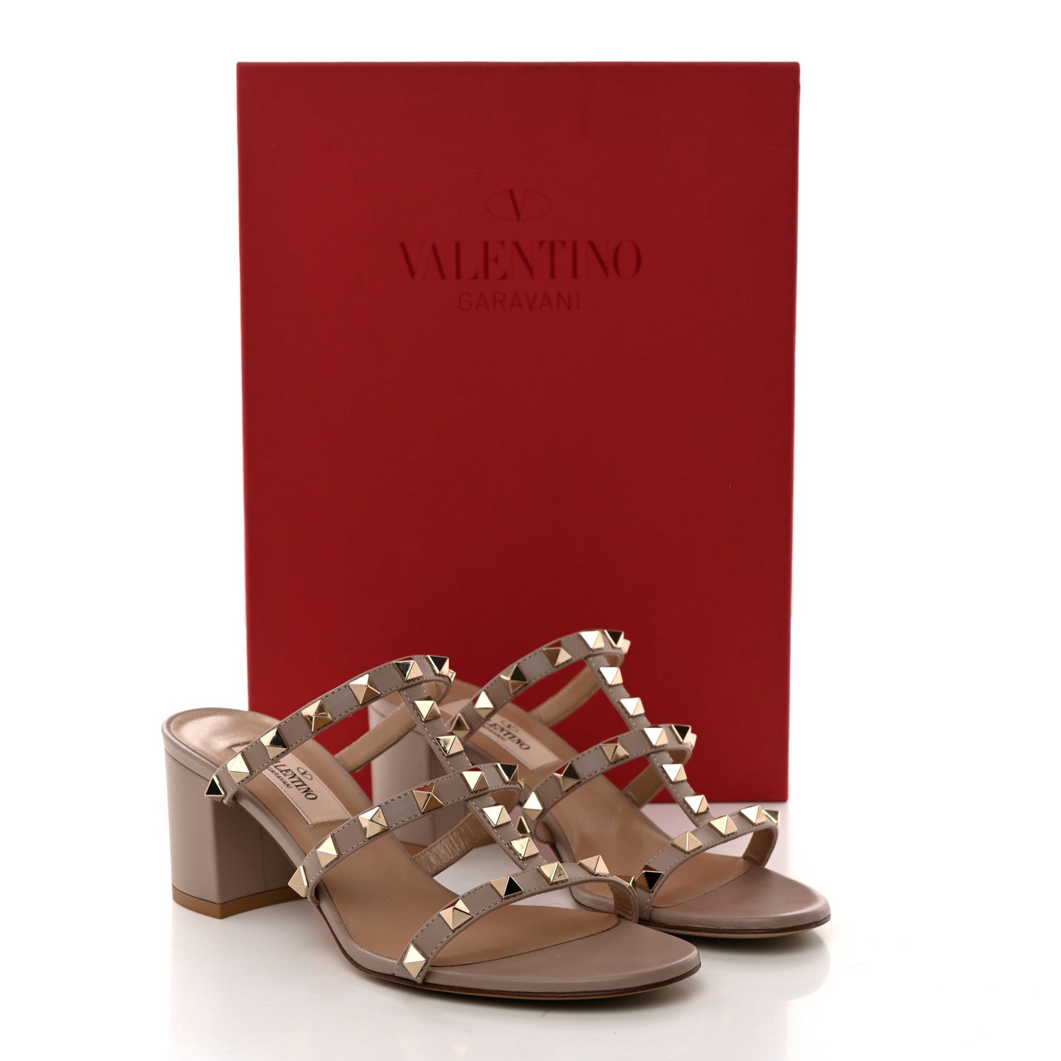 Valentino Garavani Calfskin Rockstud 60mm Caged Slide Sandals 35.5 Poudre 8 of 8