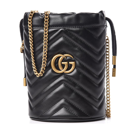 Gucci Calfskin Matelasse Mini GG Marmont 2.0 Bucket Bag Black 1 of 10