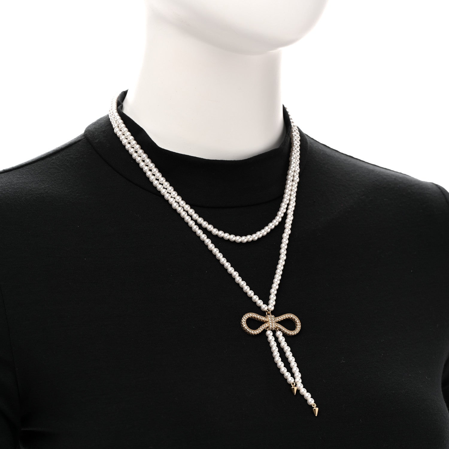 Christian Dior Crystal Pearl Bow Necklace Gold 2 of 5