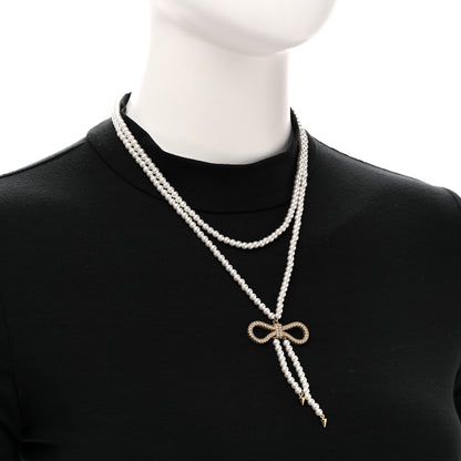 Christian Dior Crystal Pearl Bow Necklace Gold 2 of 5