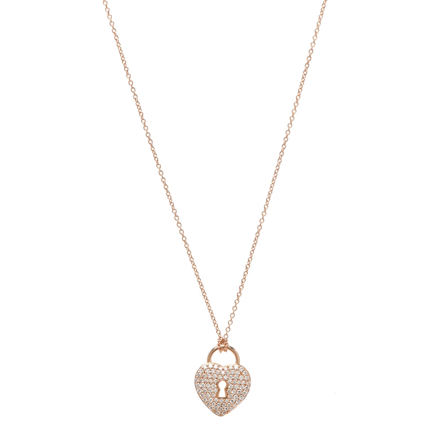 18K Rose Gold Diamond Heart Lock Pendant Necklace