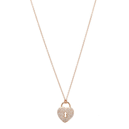 Tiffany 18K Rose Gold Diamond Heart Lock Pendant Necklace 1 of 6