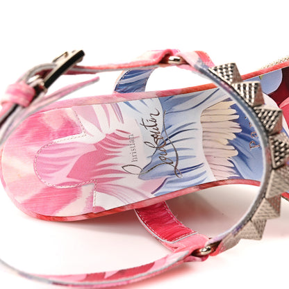 Christian Louboutin Silk Spike Studded Floral Chine Pyraclou 110 Wedge Sandals 39 Multicolor 8 of 9