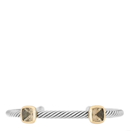 David Yurman Sterling Silver 18K Yellow Gold Smoky Quartz 4mm Noblesse Double Station Cable Bracelet 2 of 8