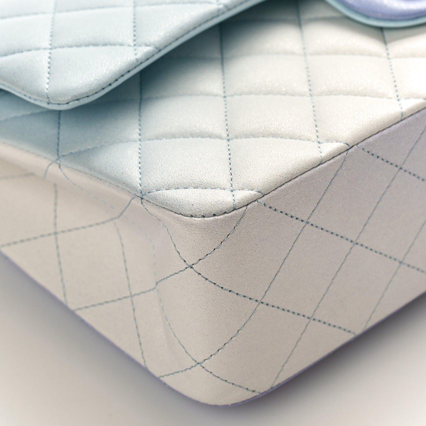 Perforated Lambskin Quilted Medium Double Flap Light Blue Light Purple White