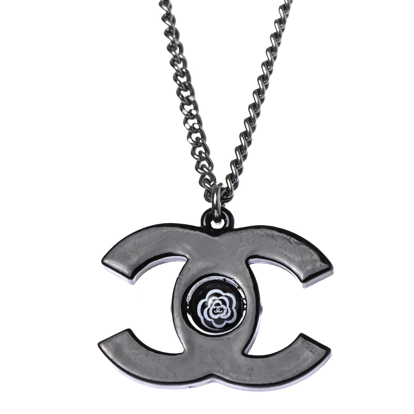 Enamel CC Camellia Necklace Black