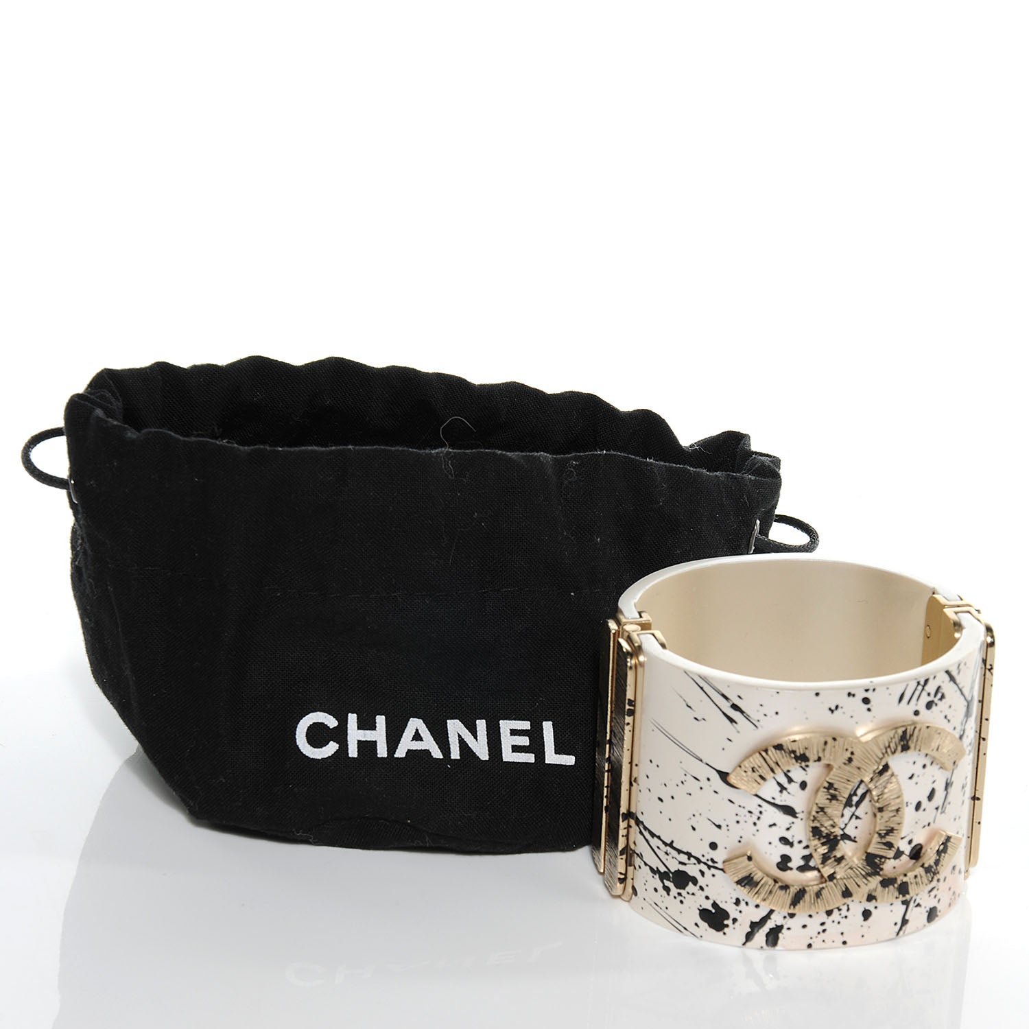 Chanel Matte Jackson Pollock Splattered Paint Cuff Ivory CC 4 of 6
