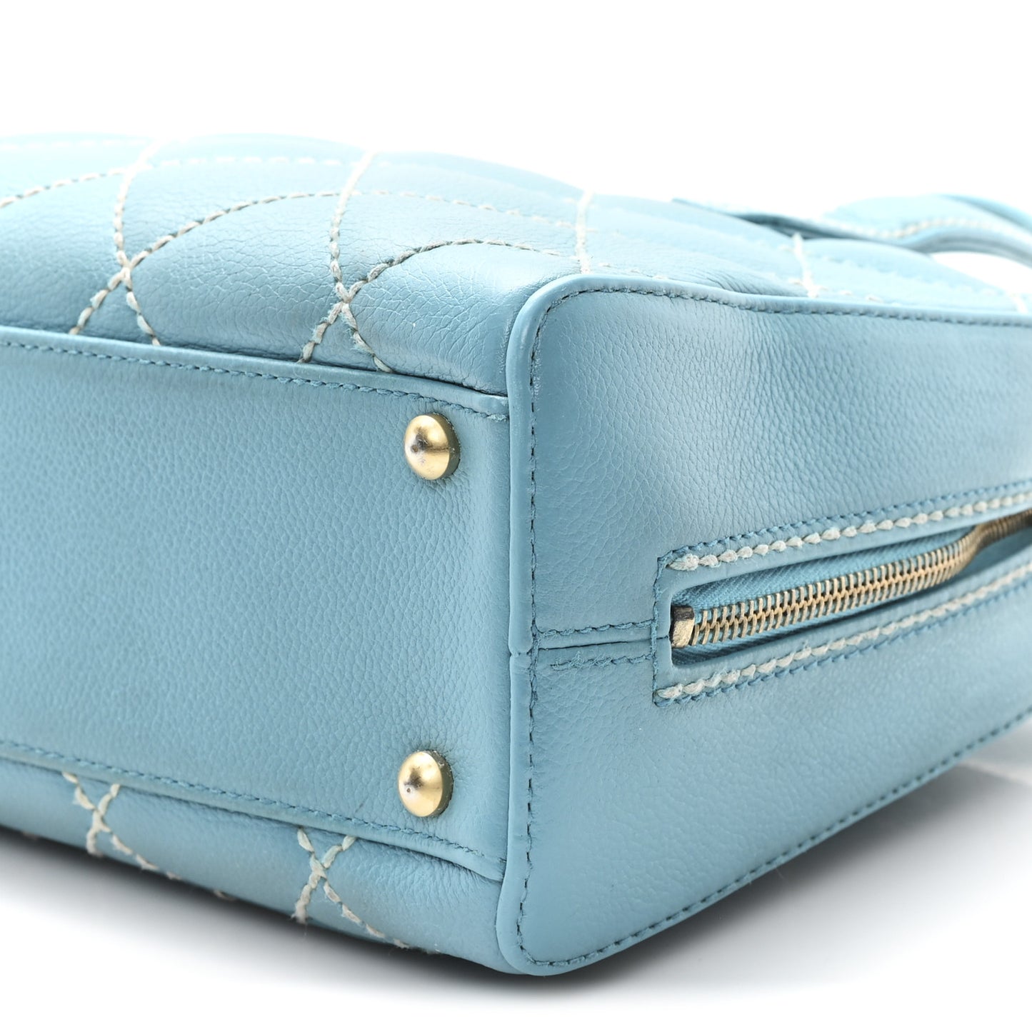 Calfskin Wild Stitch Top Handle Bag Turquoise