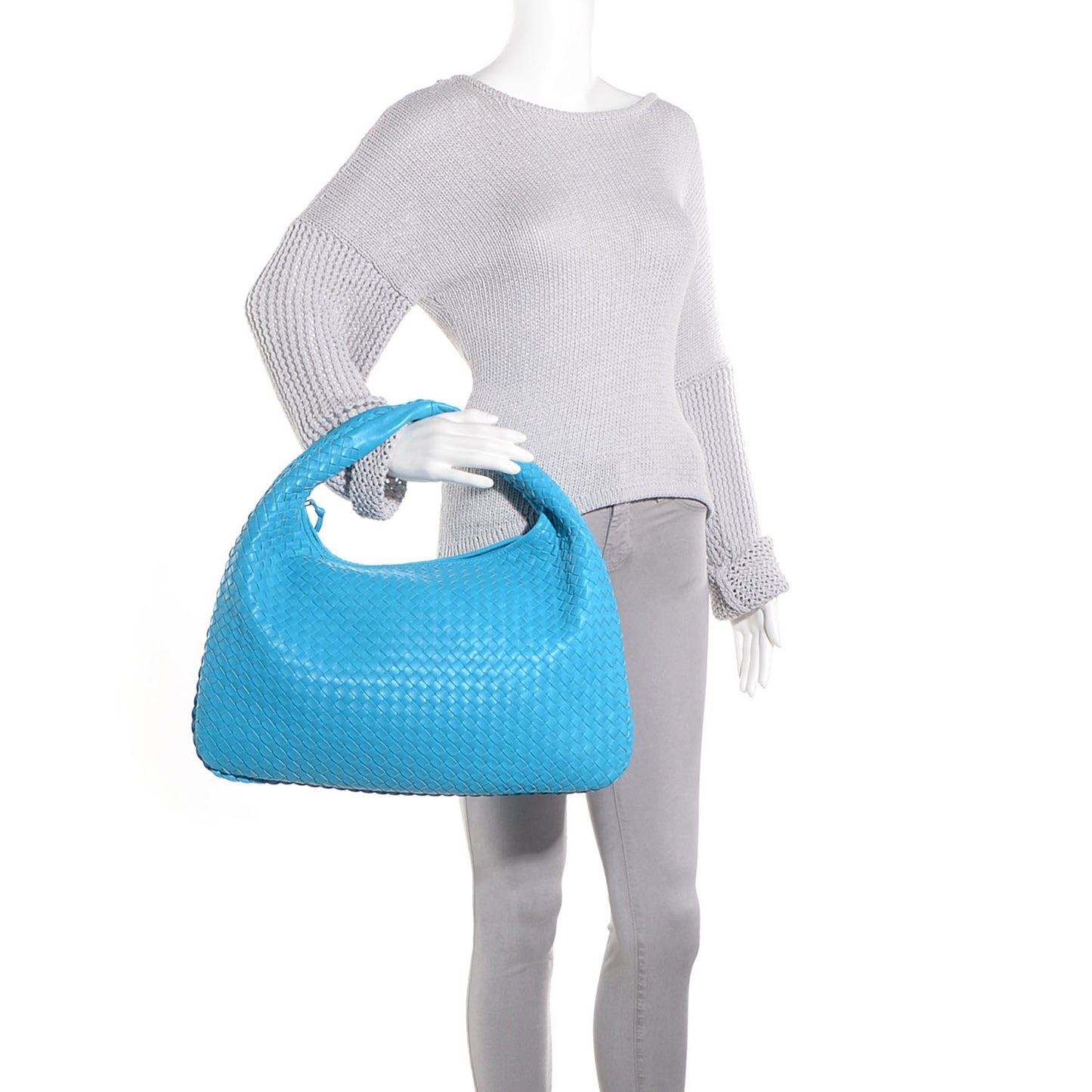 Nappa Intrecciato Large Veneta Hobo Azure