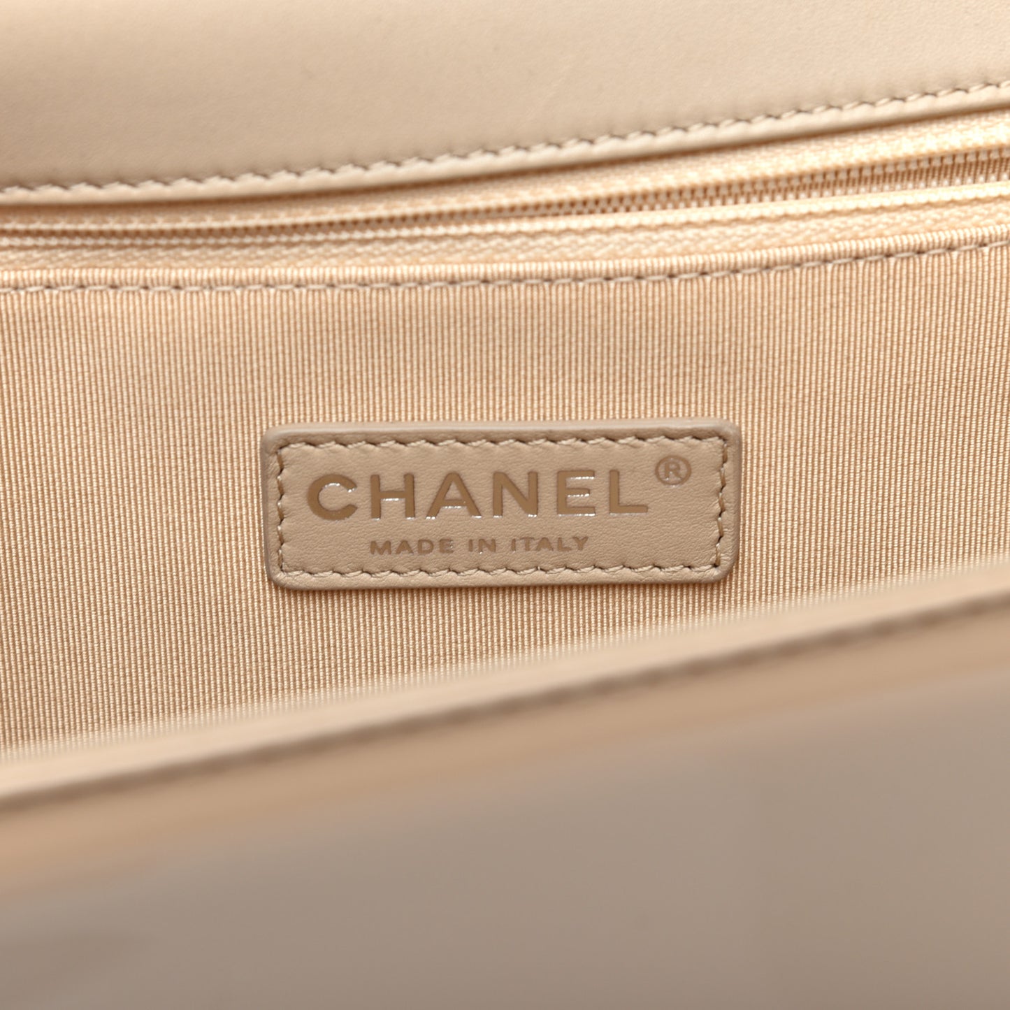 Patent Quilted Large Boy Flap Beige