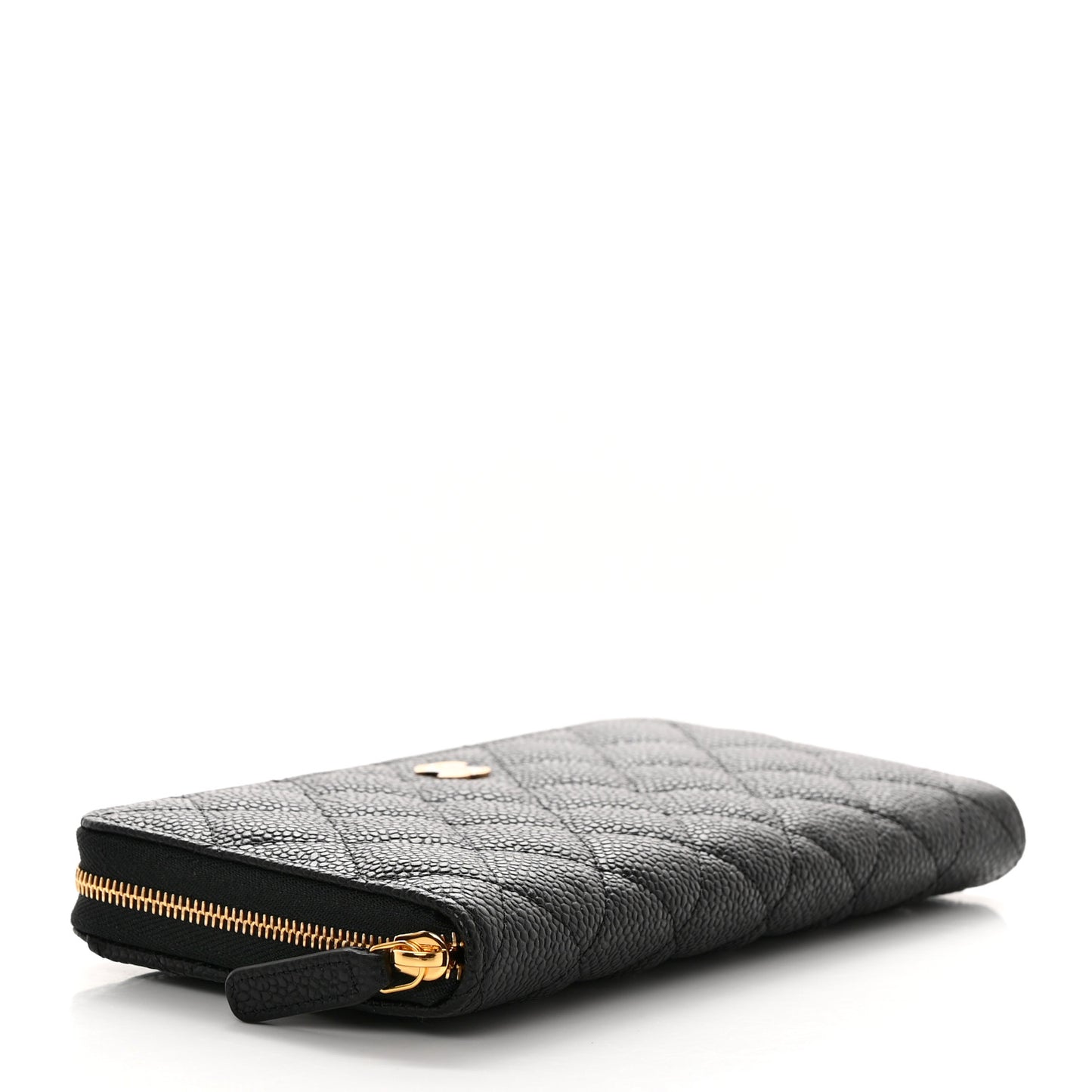 Caviar Quilted Large Gusset Zip Around Wallet Black