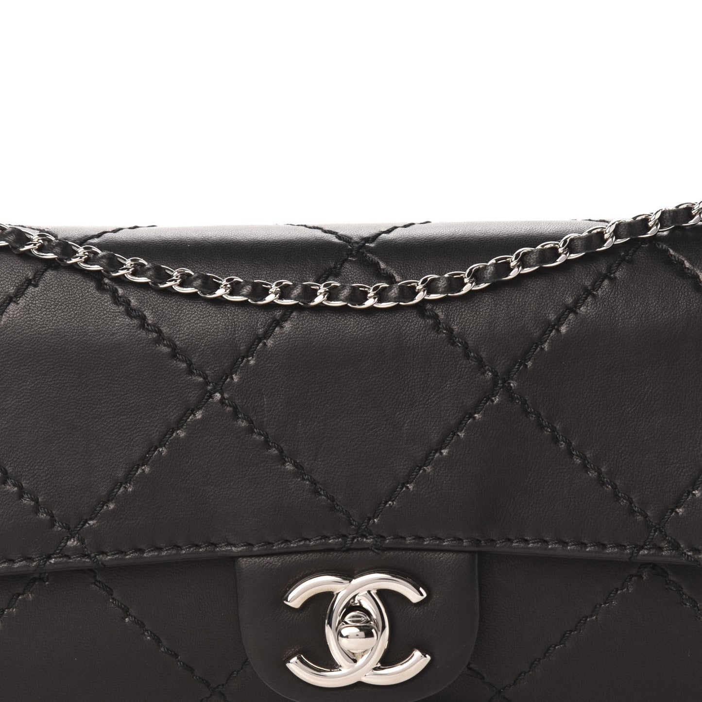 Lambskin Stitched Orient Express Wallet on Chain WOC Black
