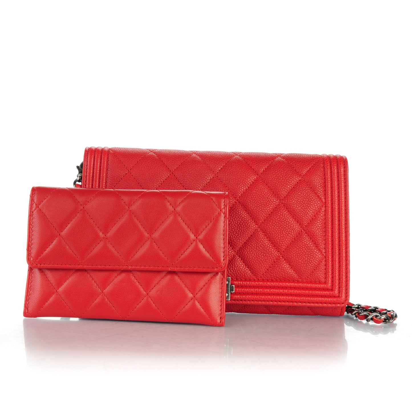 Caviar Quilted Boy Wallet On Removable Chain WOC Red