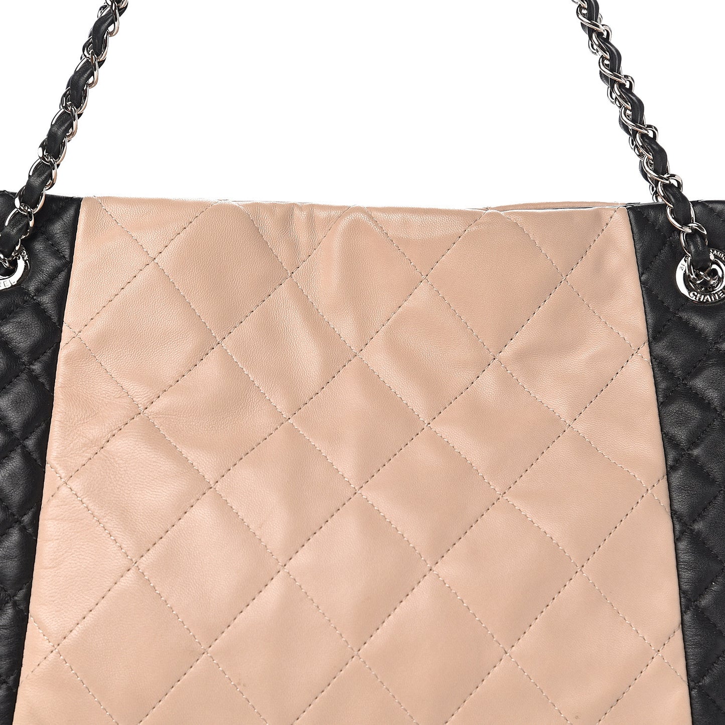 Lambskin Quilted CC Shopping Tote Black Rose Clair