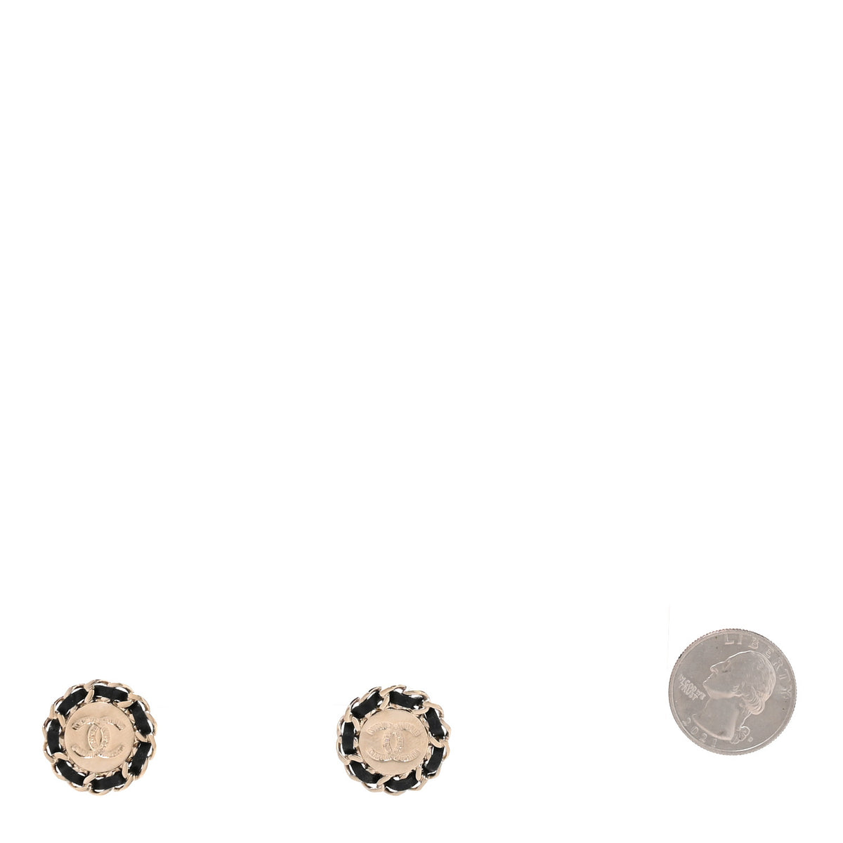 Chanel Crystal Lambskin Chain CC Stud Earrings Black Gold 2 of 4