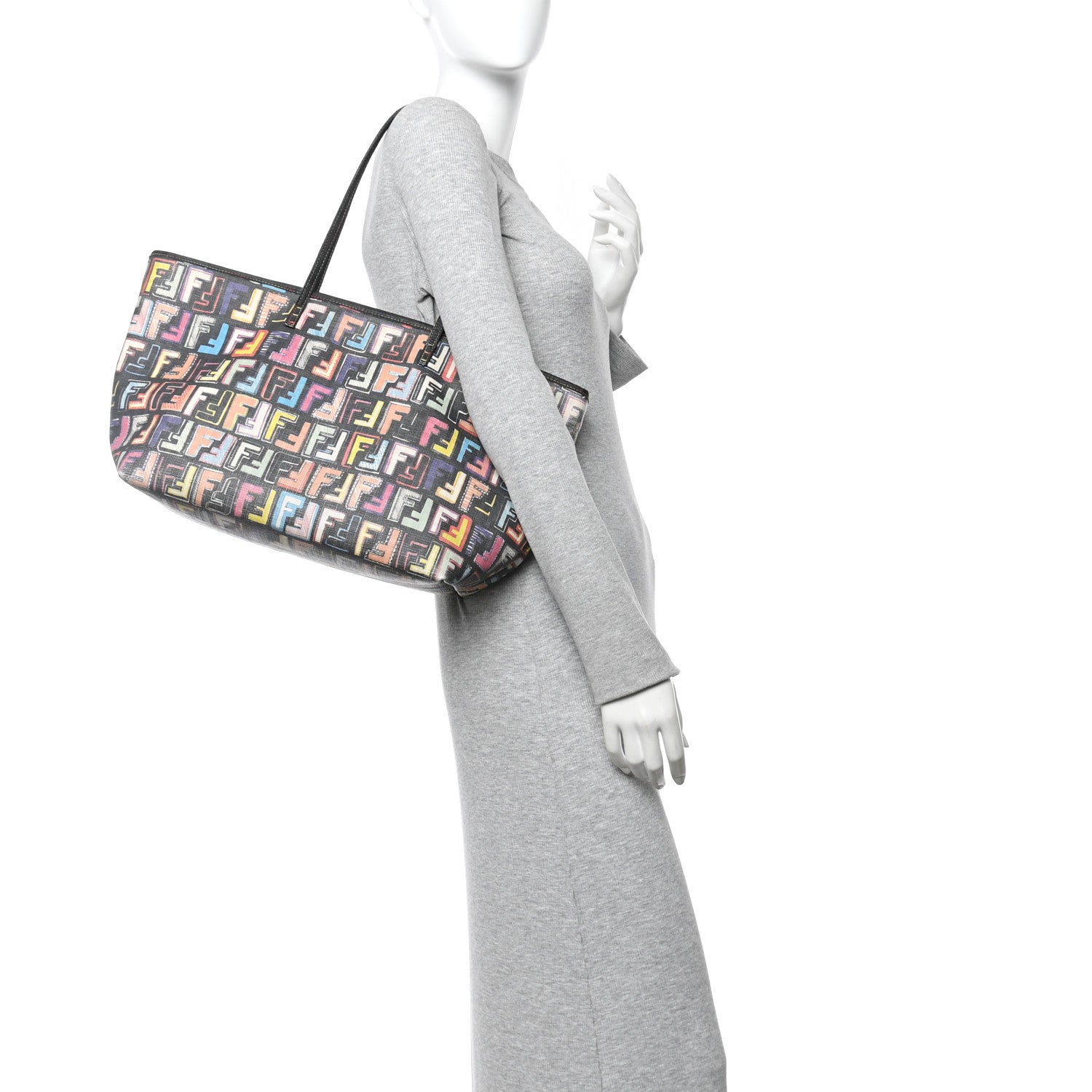 Fendi Zucca Spalmati Patent Zucchino Screen Print Medium Roll Tote Tobacco Multicolor Black 2 of 13